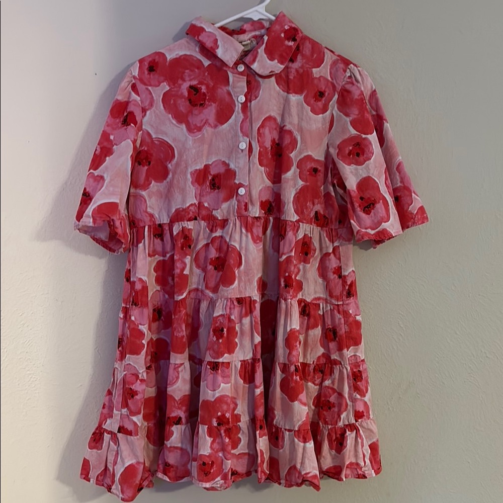 Red and White Floral Button Down Dress